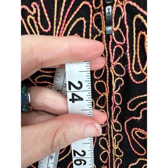 Y2K Vintage Jacket Womens XL Black Mesh Pink Yellow Abstract Zip Sheer Stretch - Picture 6 of 7